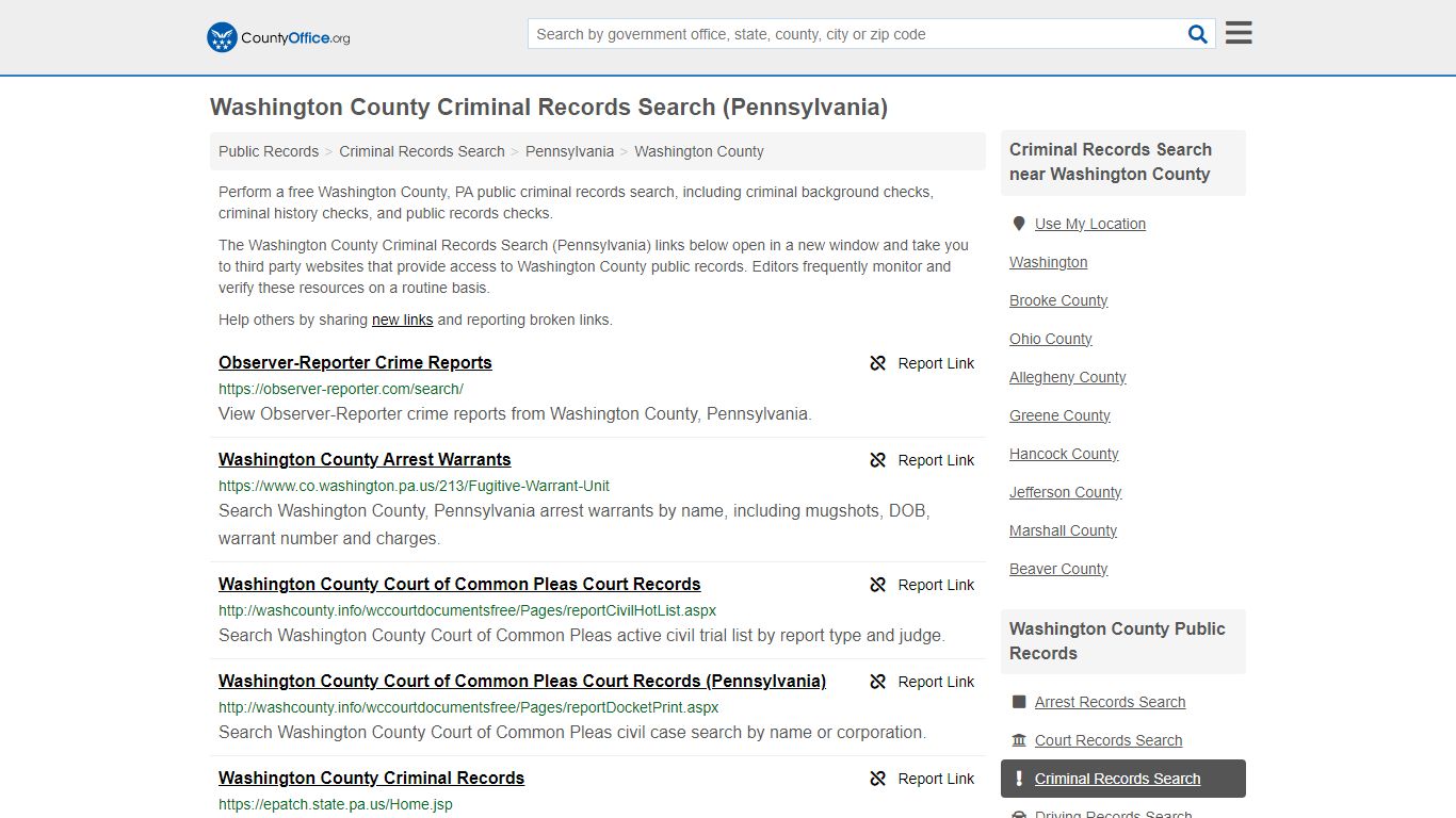 Criminal Records Search - Washington County, PA (Arrests, Jails & Most ...